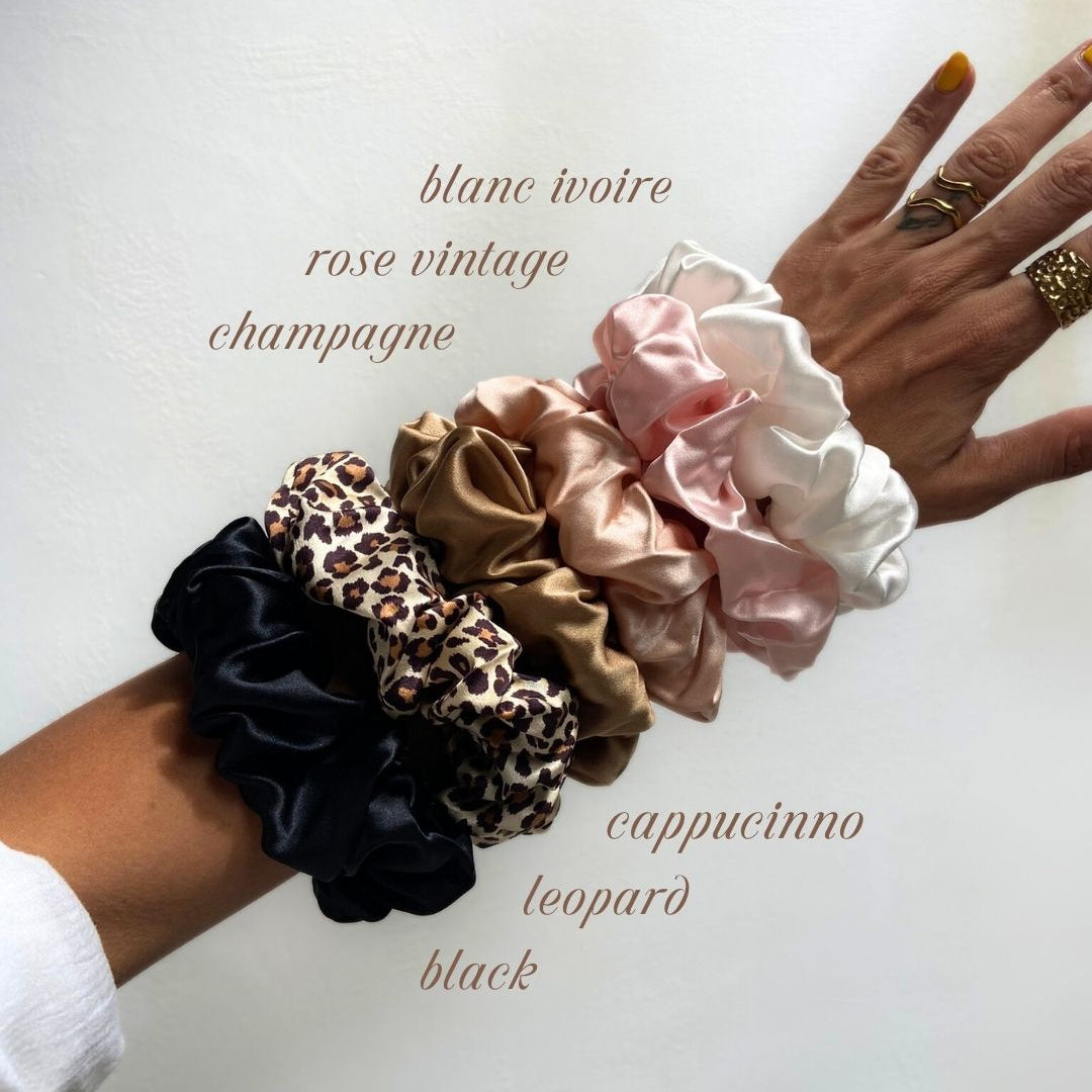 Chouchou en soie, scrunchie en soie, chouchou en soie leopard.
